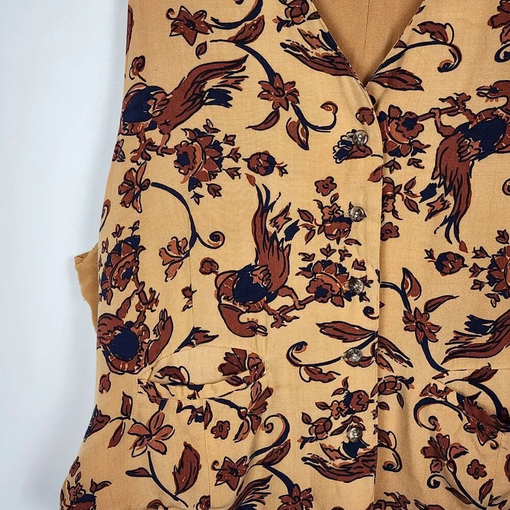 Outback Red Vintage Bird Pattern Tan Vest Size L - Picture 3 of 8